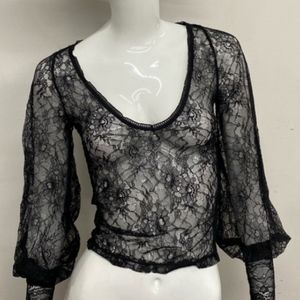 WIDOW LACE BLOUSE LONG SLEEVE BLACK TOP
